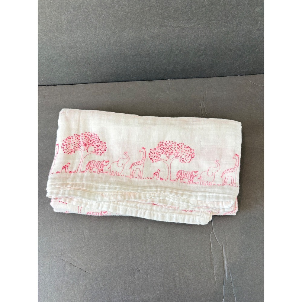 Janie and Jack Pink White Safari Animal Muslin Swaddle Baby Blanket